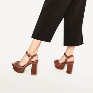 NEW Zara pink velvet block heel sandals